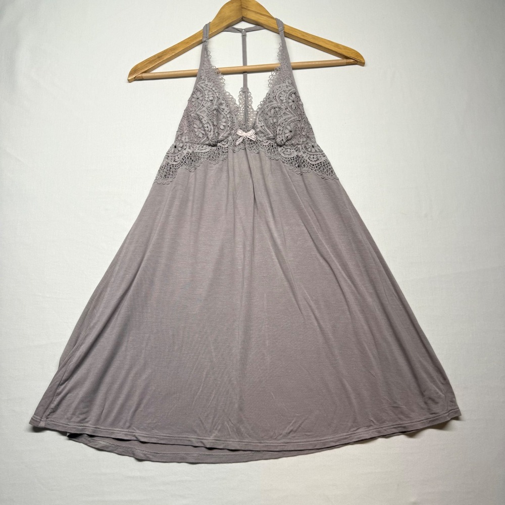 Victoria's Secret Babydoll Chemise‎ XS Gray Lace Modal Racerback Lingerie
